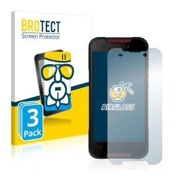 Front side of a product packaging with the brand logo BROTECT. Next to it is the device Cubot Quest Lite shown with the corres