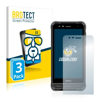 Front side of a product packaging with the brand logo BROTECT. Next to it is the device Cyrus CS22 XA shown with the correspon