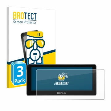 Front side of a product packaging with the brand logo BROTECT. Next to it is the device Joying 4G Car Radio 8.8