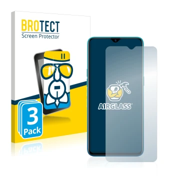 Front side of a product packaging with the brand logo BROTECT. Next to it is the device realme 5 Pro shown with the correspond