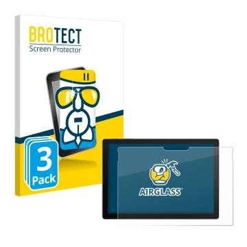 Front side of a product packaging with the brand logo BROTECT. Next to it is the device Microsoft Surface Pro 7 shown with the