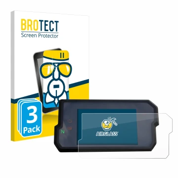 Front side of a product packaging with the brand logo BROTECT. Next to it is the device KTM 125 / 390 Duke 2017+ shown with th