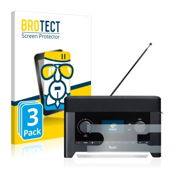 Front side of a product packaging with the brand logo BROTECT. Next to it is the device Teufel Radio 3sixty shown with the cor