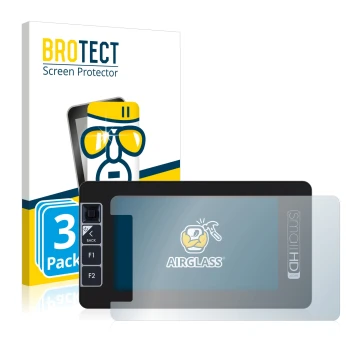 Front side of a product packaging with the brand logo BROTECT. Next to it is the device SmallHD 503 Ultra Bright shown with th