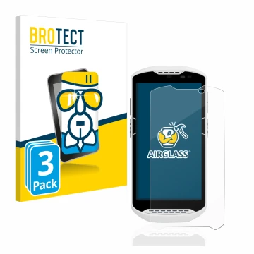 Front side of a product packaging with the brand logo BROTECT. Next to it is the device Zebra TC57 shown with the correspondin