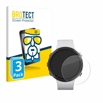 Front side of a product packaging with the brand logo BROTECT. Next to it is the device Garmin Swim 2 shown with the correspon