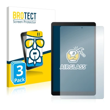 Front side of a product packaging with the brand logo BROTECT. Next to it is the device Samsung Galaxy Tab A 10.1 LTE 2019 sho