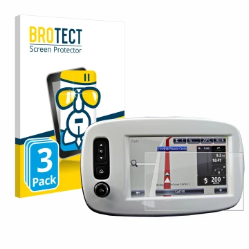 Front side of a product packaging with the brand logo BROTECT. Next to it is the device TomTom Smart 453 2018 shown with the c