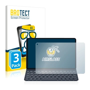 Front side of a product packaging with the brand logo BROTECT. Next to it is the device Huawei MatePad Pro (2019) shown with t