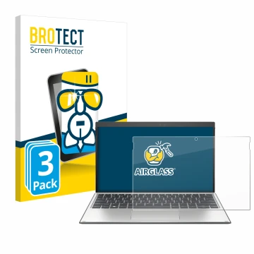 Front side of a product packaging with the brand logo BROTECT. Next to it is the device HP Elite x2 G4 shown with the correspo