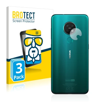 Front side of a product packaging with the brand logo BROTECT. Next to it is the device Nokia 7.2 (ONLY Camera Lens) shown wit