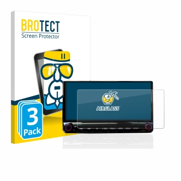 Front side of a product packaging with the brand logo BROTECT. Next to it is the device Kia XCeed 2019 Infotainment System 10.