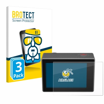 Front side of a product packaging with the brand logo BROTECT. Next to it is the device Akaso V50 Elite shown with the corresp