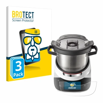 Front side of a product packaging with the brand logo BROTECT. Next to it is the device Bosch Cookit shown with the correspond