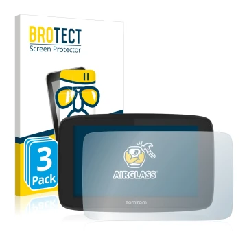 Front side of a product packaging with the brand logo BROTECT. Next to it is the device TomTom Go Professional 520 shown with 
