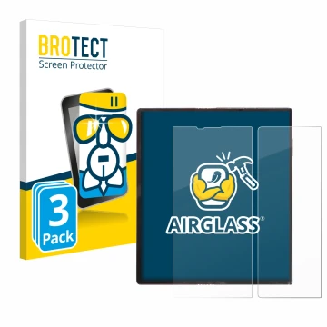 Front side of a product packaging with the brand logo BROTECT. Next to it is the device Huawei Mate Xs shown with the correspo