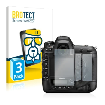 Front side of a product packaging with the brand logo BROTECT. Next to it is the device Nikon D6 shown with the corresponding 