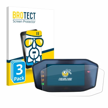 Front side of a product packaging with the brand logo BROTECT. Next to it is the device KTM 890 Duke R 2020 TFT Screen shown w