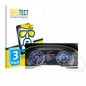 Front side of a product packaging with the brand logo BROTECT. Next to it is the device Volkswagen Passat Active Info Cockpit 