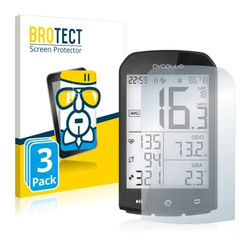 Front side of a product packaging with the brand logo BROTECT. Next to it is the device Cycplus M1 2.9
