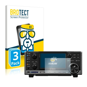 Front side of a product packaging with the brand logo BROTECT. Next to it is the device Icom IC-R8600 shown with the correspon