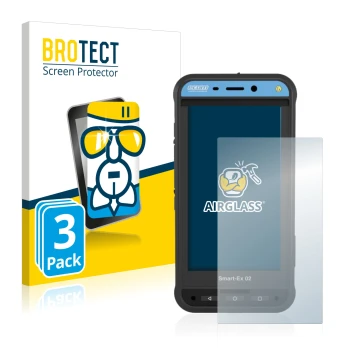 Front side of a product packaging with the brand logo BROTECT. Next to it is the device Ecom Smart-Ex 02 DZ1 shown with the co