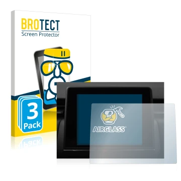 Front side of a product packaging with the brand logo BROTECT. Next to it is the device Renault Clio V 2020 Easy Link 7