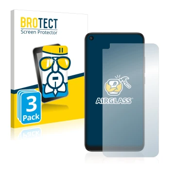 Front side of a product packaging with the brand logo BROTECT. Next to it is the device TCL 10L shown with the corresponding s
