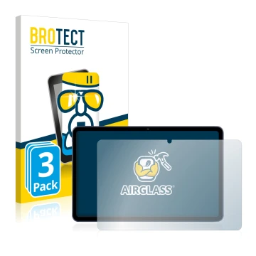 Front side of a product packaging with the brand logo BROTECT. Next to it is the device Huawei MatePad 10.4 shown with the cor