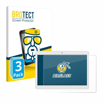 Front side of a product packaging with the brand logo BROTECT. Next to it is the device Alldocube M5X Pro shown with the corre