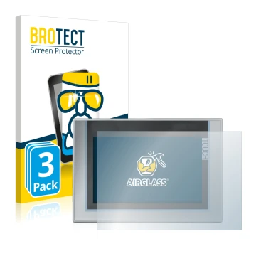 Front side of a product packaging with the brand logo BROTECT. Next to it is the device Siemens Simatic TP1200 Comfort shown w