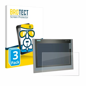 Front side of a product packaging with the brand logo BROTECT. Next to it is the device Siemens Simatic HMI TP 1500 Comfort sh