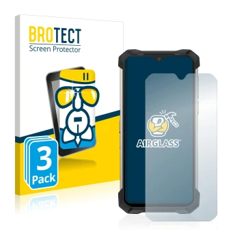 Front side of a product packaging with the brand logo BROTECT. Next to it is the device Doogee S88 Pro shown with the correspo