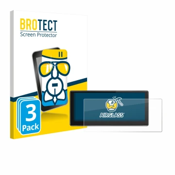 Front side of a product packaging with the brand logo BROTECT. Next to it is the device Joying 4G Car Radio 10.25