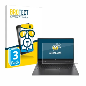 Front side of a product packaging with the brand logo BROTECT. Next to it is the device HP Envy x360 (15-eX) (358 mm x 230 mm)