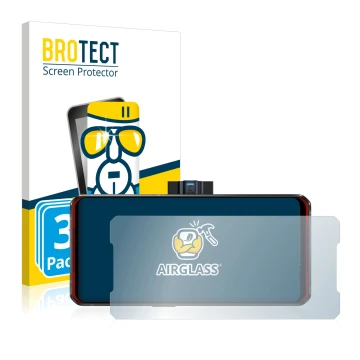 Front side of a product packaging with the brand logo BROTECT. Next to it is the device Lenovo Legion Duel shown with the corr