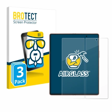 Front side of a product packaging with the brand logo BROTECT. Next to it is the device Samsung Galaxy Z Fold 2 5G (Inner disp