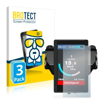 Front side of a product packaging with the brand logo BROTECT. Next to it is the device Bafang 850c shown with the correspondi