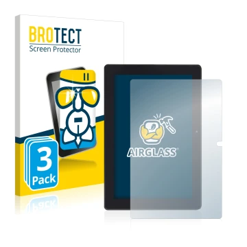 Front side of a product packaging with the brand logo BROTECT. Next to it is the device Simbans Tangotab 10