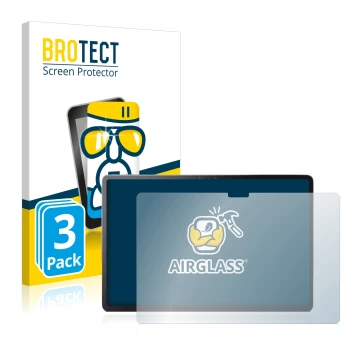 Front side of a product packaging with the brand logo BROTECT. Next to it is the device Lenovo Tab P11 Pro shown with the corr