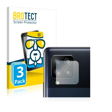 Front side of a product packaging with the brand logo BROTECT. Next to it is the device Samsung Galaxy A42 5G (ONLY Camera Len
