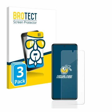 Front side of a product packaging with the brand logo BROTECT. Next to it is the device Xiaomi Poco X3 NFC shown with the corr
