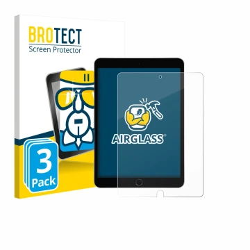 Front side of a product packaging with the brand logo BROTECT. Next to it is the device Apple iPad 10.2