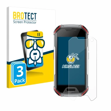 Front side of a product packaging with the brand logo BROTECT. Next to it is the device Unihertz Atom L shown with the corresp