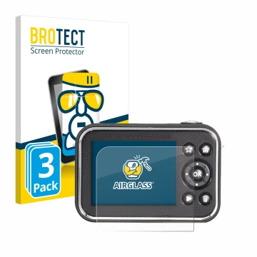 Front side of a product packaging with the brand logo BROTECT. Next to it is the device Vtech Kidizoom Video Studio HD shown w