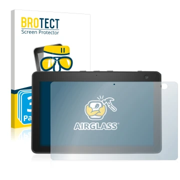 Front side of a product packaging with the brand logo BROTECT. Next to it is the device Amazon Echo Show 10 (3th Gen.) shown w