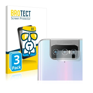 Front side of a product packaging with the brand logo BROTECT. Next to it is the device ASUS Zenfone 7 Pro ZS671KS (ONLY Camer