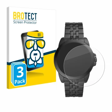 Front side of a product packaging with the brand logo BROTECT. Next to it is the device Fossil Gen 5E shown with the correspon
