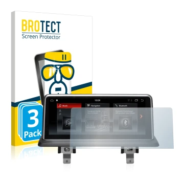 Front side of a product packaging with the brand logo BROTECT. Next to it is the device BMW 1 E88 2004-2013 VioVox 8251 10.25