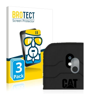 Front side of a product packaging with the brand logo BROTECT. Next to it is the device Caterpillar Cat S42 (ONLY Camera Lens)